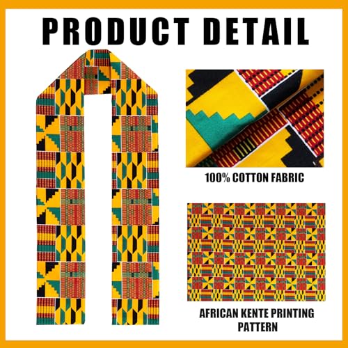 SEA&ALP Authentic African Scarf,African American Graduation Stole,Soft Cotton Kente Print Cloth Scarf gift for Women & Men3