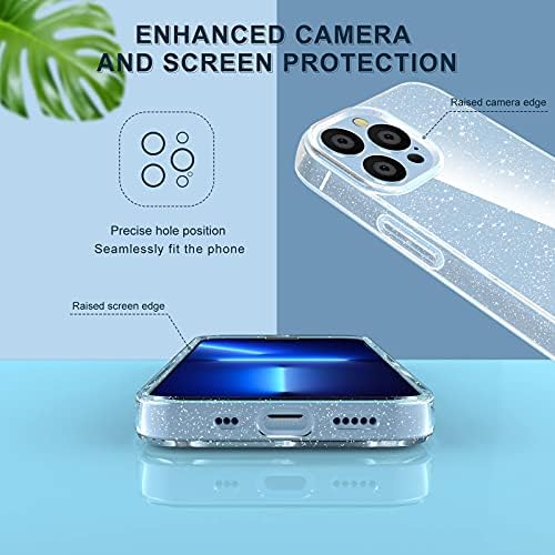 YIRSUR Glitter Clear Case Compatible with iPhone 13 Pro Max 6.7 Inch with 2 Pack Screen Protector with 2 Pack Camera Lens Protector, Soft TPU Bumper Anti-Scratch Shockproof Transparent Sparkly