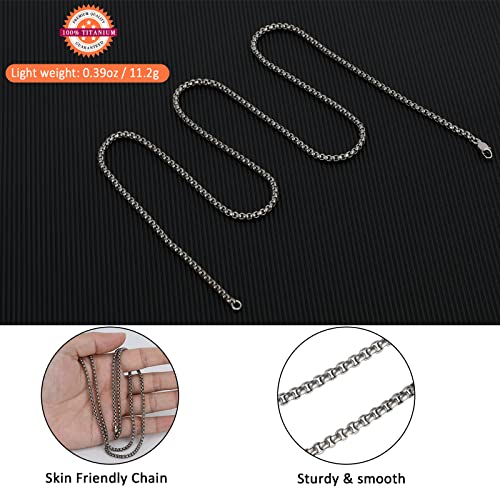 SanThree Pure Titanium Necklace for Men 3mm Square Rolo Chain, Durable Skin Friendly Solid Titanium Round Link Box Chain for Women Gift4