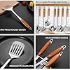 304 Stainless Steel Cooking Utensils Set,9PCS Metal Kitchen Utensils Set with Wooden Handle,Solid Spoon,Spatula,Ladle,Skimmer Spoon,Spaghetti Spoon,Dishwasher Safe #4