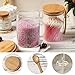 Glass Sugar Container with Spoon - 4 Pack 15oz Glass Jars with Bamboo Lid and Spoon, Bamboo Lid Storage Jar Containers for Coffee Beans, Spice, Brown Sugar, Tea, Flour, Nuts, Candy, Salts and More
