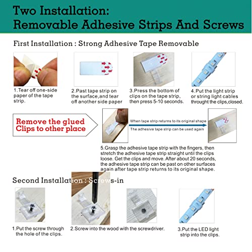 Ctsgc Damage Free Led Strip Light Hanger Clips Adhesive For 10Mm/12Mm Wide Ip65 Led Strip Light ,Led Light Clips For String Light And Fairy Light Cable,60 Clips,66 Strips And 60 Screws. Clear #TOP6