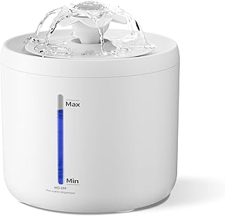 IFurffy Cat Water Fountain,2L/67Oz Cat Drinking Fountain with Anti-bite Cord and 2 Water Flow Modes,BPA-Free Automatic Pet Drinking Fountain with LED Light,Dog Drinking Fountain with Filter for Pet