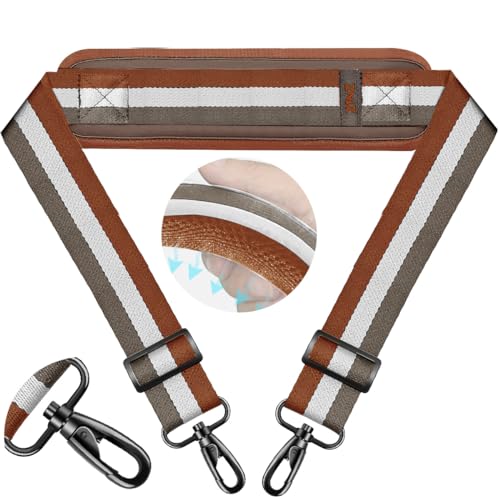 Image of ZINZ 74 inch Shoulder Strap with Fixed Pad and Dual Balanced Buckles,Brown-White-Gray Stripe