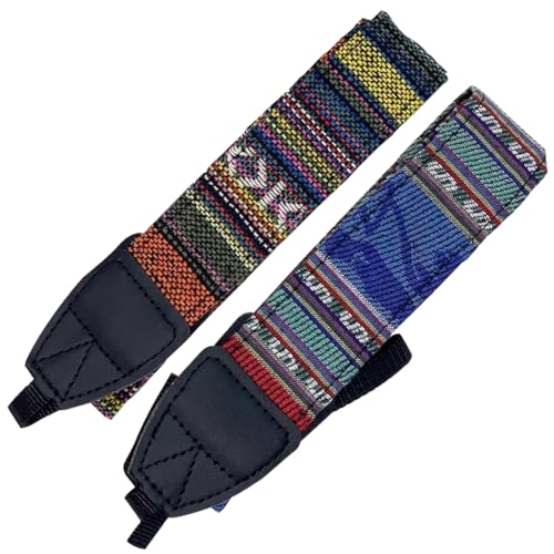 Sangle d'appareil photo, 2pcs Réglable Sangle pour Caméra, Ceinture de Cou en Toile Coton Tressée, Bandoulière Universelle pour Appareils Photo, courroie de cou appareil photo avec Rayures Colorées