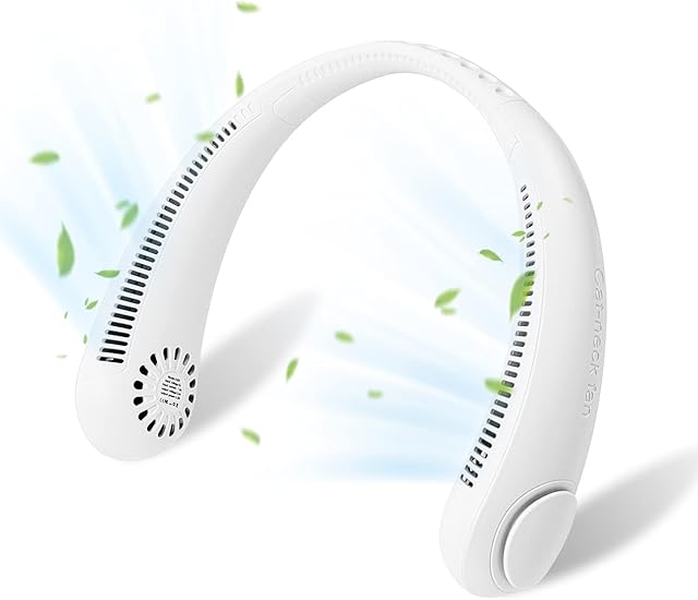 Portable Neck Fan, Hands Free Bladeless Personal Fan 360° Bendable Head Fans Cooling USB Rechargeable Mini Fan 3 Speeds Hanging Wearable Neck Fans for Home Indoor Outdoor Travel Sports (White)