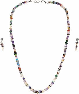 Home Shop Natural Multi-Color Stone Necklace Set for Women & Girls | Handmade Crystal Chip Beads Jewelry with Matching Ear... Price In India
