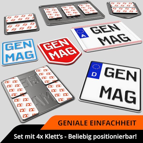 GENMAG® Klett Kennzeichenhalter Motorrad Roller Moped Mofa [Extra-Stark & Universal] Motorrad Kennzeichenhalter Österreich & Deutschland | Kennzeichenhalter Rahmenlos Motorrad | Kennzeichen Klett