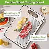 BOYUNSHI Cutting Board for Kitchen Double Sided 304 Stainless Steel & Wheat Straw Chopping Boards, Scratch Resistant Mesh Design, Non Toxic Chopping Board for Meat and Vegetables, Easy to Clean - Image 4