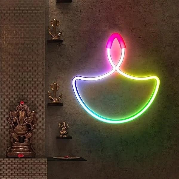 Image of XERGY LED Neon Diya Light - Multicolor Decorative Wall Hanging Neon Lamp for Diwali, Festivals, Home & Party Decoration