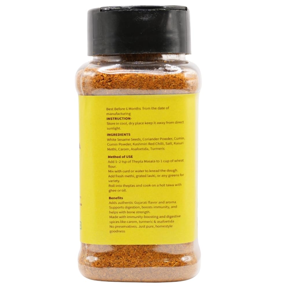 Phunti Masale VSM Thepla Masala Premix Powder 90g | Instant Gujarati Thepla Mix | Authentic Homemade Flavor | Perfect for Soft, Spicy Theplas | No Preservatives or Artificial Colors - Image 2 thumbnail
