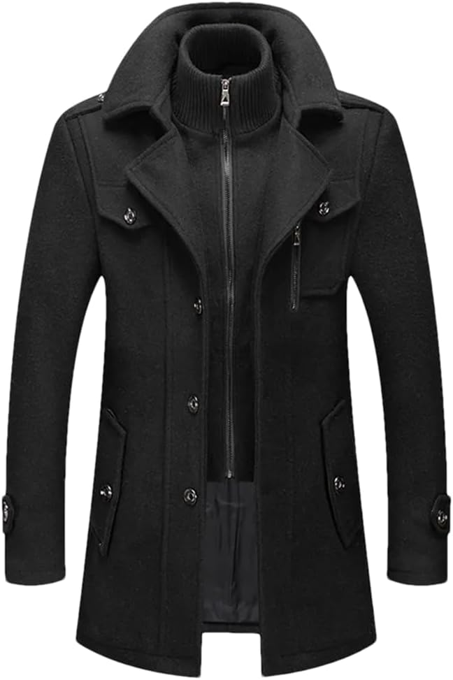Haitpant Autumn Winter Mens Wool Trench Coats Middle Long Jacket Double Collar Zipper Coat Windbreak Woolen Overcoat