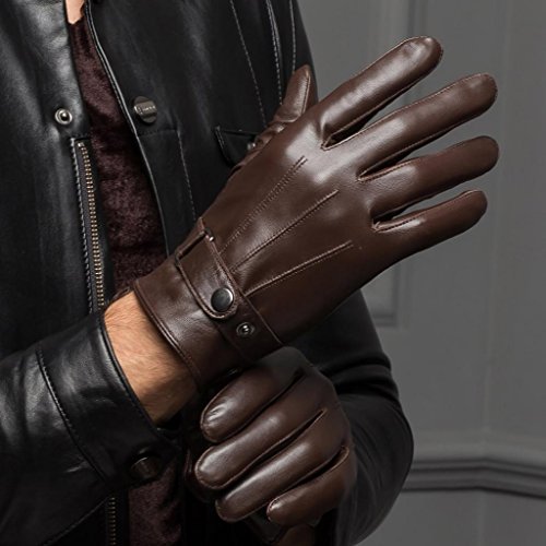 Men's Warm Lambskin Genuine Leather Gloves Men Winter Driving