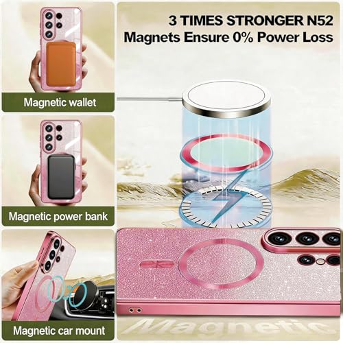 Image of Misscase for Samsung Galaxy S26 Ultra Case Compatible with MagSafe,Built-in Camera Lens Protector Full Protection Soft TPU Anti-Scratch Anti-Fingerprint Magnetic Glitter Slim Case Cover Pink