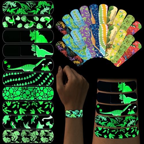 Threlaco 100 Pack Glow in the Dark Bandages, Dinosaur Adhesive Bandages image 5