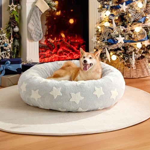 Image of LE SURE Shown on TV Jacquard Donut Dog Beds Large Sized Dog,Grey 36x36x8in