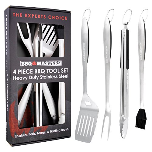 BBQ Masters Heavy Duty 4 Piece BBQ Grilling Tools Set - Extra Thick