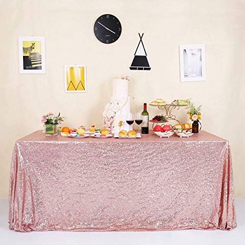 GFCC Sparkle Rose Gold Sequin Tablecloth 50"x72" for Wedding Party Banquet Christmas Rectangle Table Cover Linen Glitter Cake Table Cloth