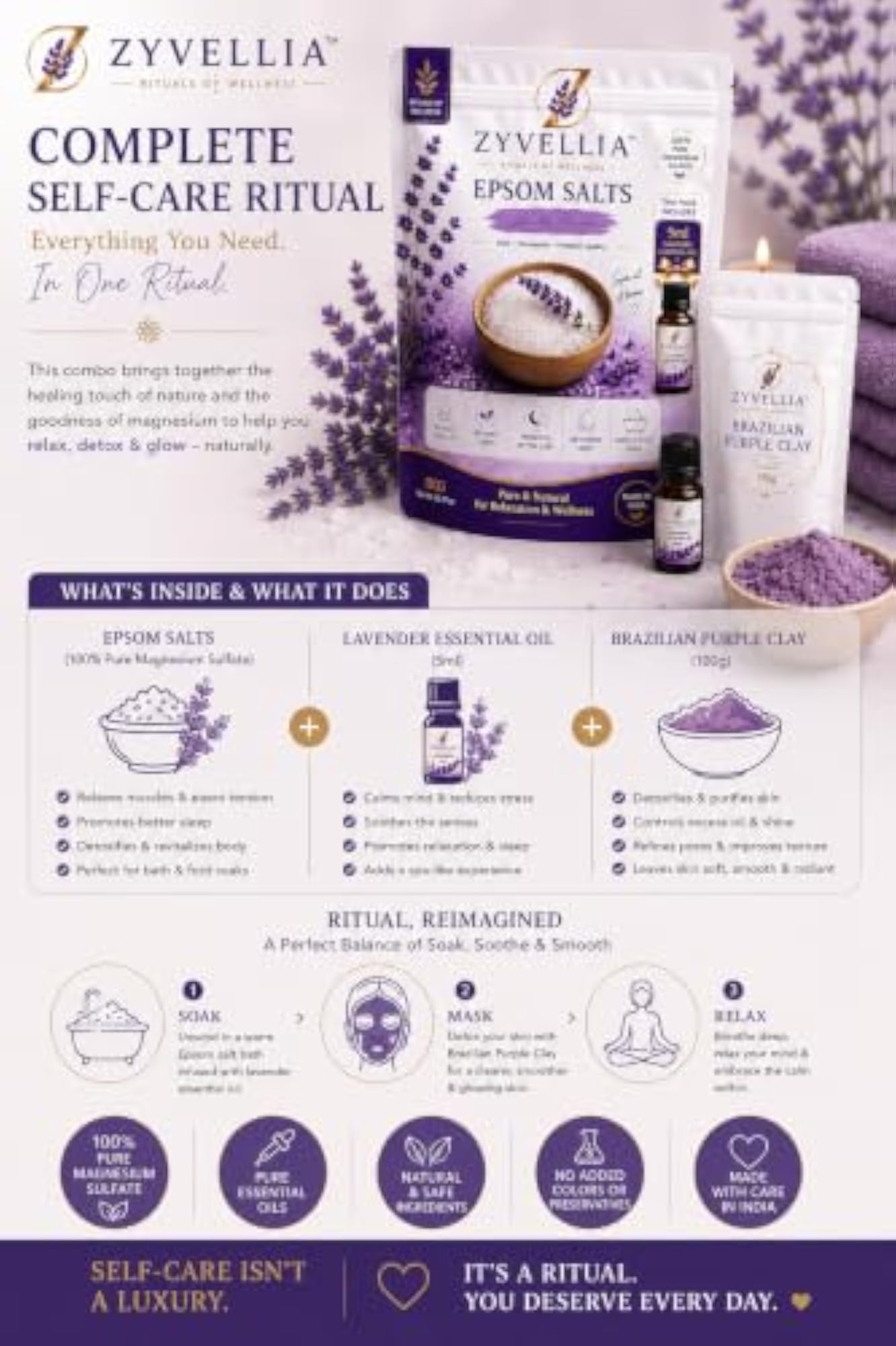 Epsom Salt 1kg with Lavender Oil, Relaxing Gift Set