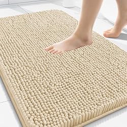 Arotive Bathroom Rugs 30x20, Extra Soft Absorbent Shaggy Chenille Bath Rugs, Machine Washable Rubber Backing Non-Slip Bath Mats for Bathroom Floor Tub and Shower, Home Decor Accessories, Beige