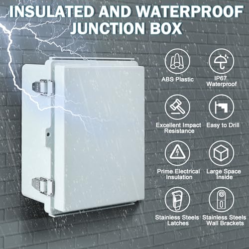 GroTheory 2 Pack Waterproof Junction Box, IP67 ABS Plastic Project Enclosure, Outdoor Electrical Box with Hinged Cover, Wall Brackets, Mounting Panel, Cable Connector (11.4\"×7.5\"×5.5\") - Thumbnail 2