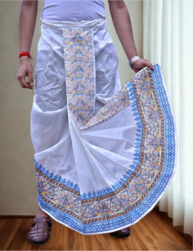 Image of Men's Ready to Wear Pant System Printed MAYUR PUCHHA Dhoti for Marriage, Pooja, Festival etc.(GC010)