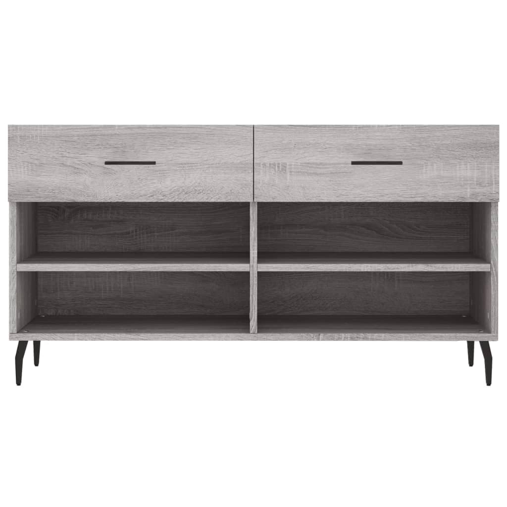 Szafka na buty Sonoma szara, 102 x 35 x 55 cm, materiał drewnopochodny z 2 szufladami i 4 półkami, rozwiązanie do przechowywania, styl przemysłowy, żelazne nogi, wytrzymała płyta siedziska