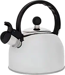 Chaleira em Aço Inox com Apito, 2 Litros, Cabo Antitérmico, Design Clássico, Base Larga, 20cm x 18cm, para Chá, Café e Água Quente