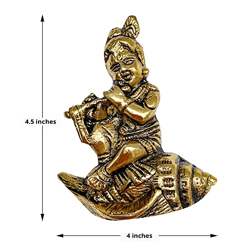 WC_Lord Krishna Statue Krishn Metal Idol Figurine-Hindu God of Love and Divine Joy-Murlidhar Kishna Idol for Indian Religious Festival- Home Decor Item (Shankh Krishna) - Image 2