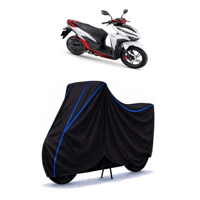Image of Scooty Cover Water Resistant for Click 150 | Universal Scooter & Bike Cover | Heavy Duty UV Dust, Rain & Scratch Protection | Elastic Fit All Weather Indoor Outdoor | Black with Blue Piping