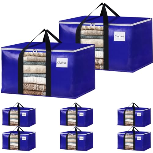 BlissTotes 8 Pack Moving Bags with Clear Window, Storage Bags with Strong Carrying Handles &...