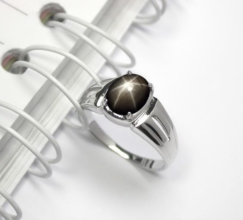 Black Star Sapphire Gemstone Ring In 925 Sterling Silver For Men's Rings Classic Design 7X9MM Oval Cut Ring | Sizes 4 to 16 US3