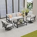 SUGOLD Outdoor Aluminum Patio Furniture Set 4 Piece, Swivel Rocking Chairs, All Weather Outdoor Aluminum Sofa, Patio Bistro Set for Patio, Porch, Deck(Silver Gray)
