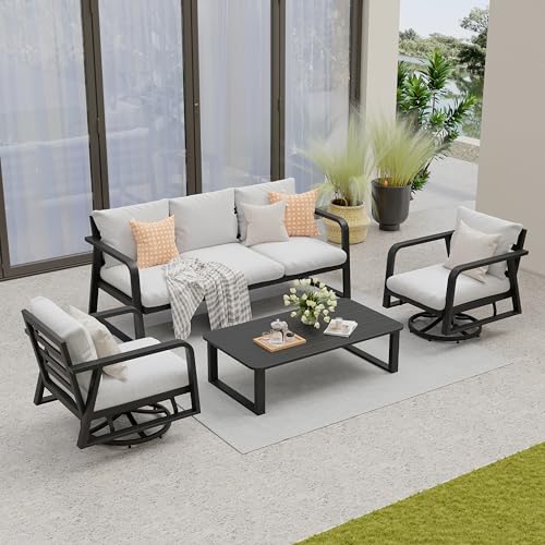 Outdoor-Aluminum-Patio-Furniture-Set-4-Piece-Swivel-Rocking-Chairs-All-Weather-Outdoor-Aluminum-Sofa-Patio-Bistro-Set-for-Patio-Porch-DeckSilver-Gray Outdoor Aluminum Patio Furniture Set 4 Piece Swivel Rocking Chairs All Weather Outdoor Aluminum Sofa Patio Bistro Set for Patio Porch DeckSilver Gray
