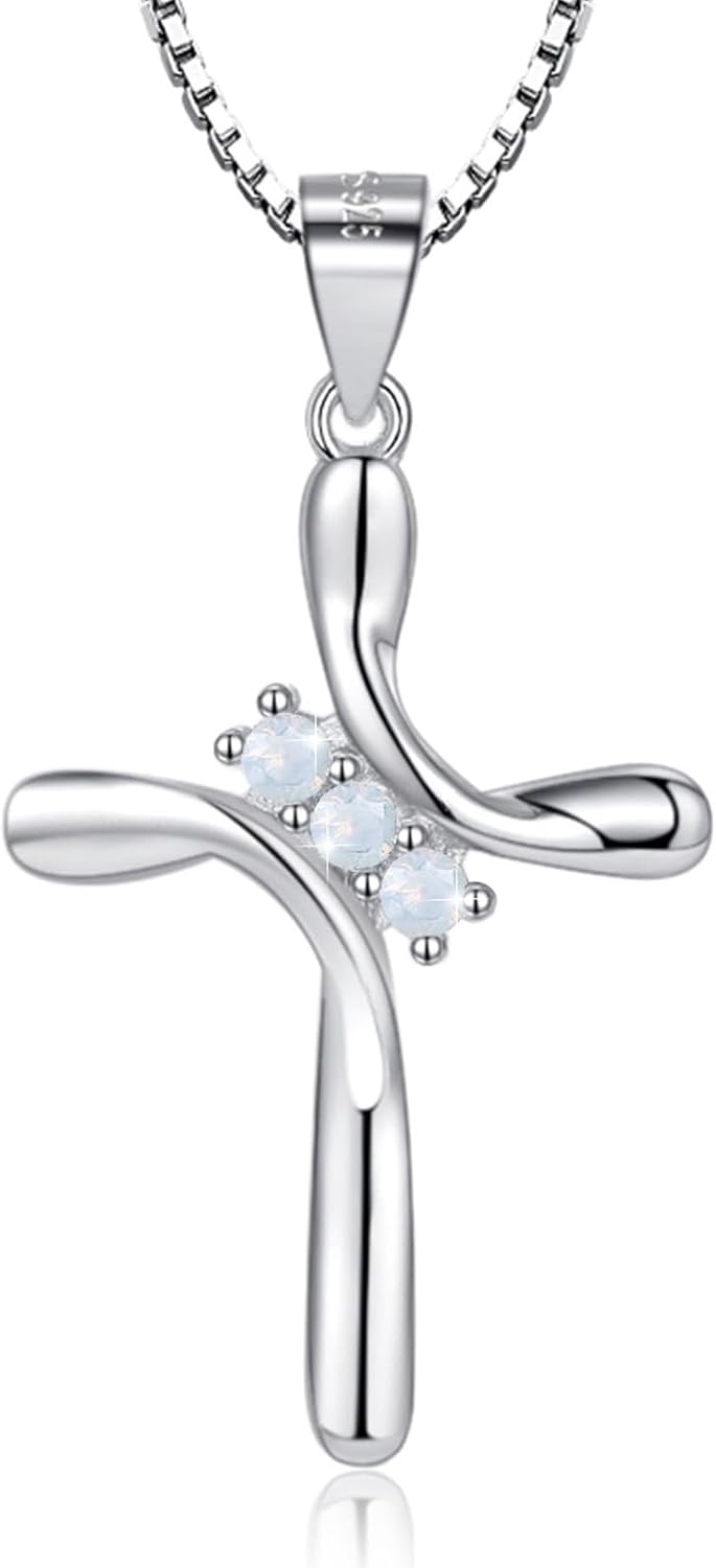 925 Sterling Silver Cross Necklaces for Women 12 Color Birthstone Necklace,Adjustable Cross Pendant With Cubic Zirconia,Ideal Hypoallergenic Jewelry Gift