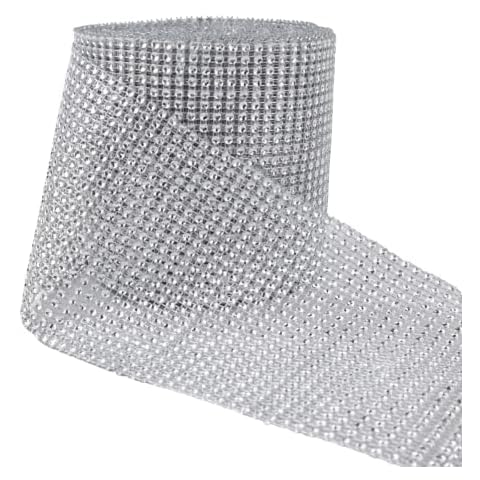 ZNZAKKA Silver Rhinestone Mesh Ribbon, Bling Diamond Mesh Ribbon Wrap Ribbon for Cake, Vase, Gift Packaging, Wedding/Party Decoration (9 Yards) Cover