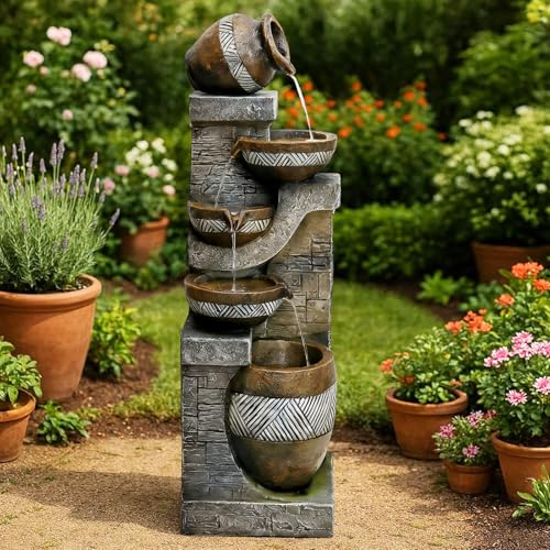 Image of Naturefalls 42.5 inch Tall Outdoor Water Fountain and Waterfalls - Large Garden Fountain with LED Lights, 5-Tier Cascading, Indoor and Outdoor Fountains for Garden, Patio, Deck, Porch, Backyard and Home