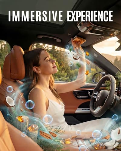 Image of Natural Wooden Car Air Freshener for Visor Clip- Natural Teak /Cabana /Amber Scents, Long-Lasting Odor Eliminator with Metal Clip, 3 Refillable Wood Chips for Cars /Trucks /SUVs