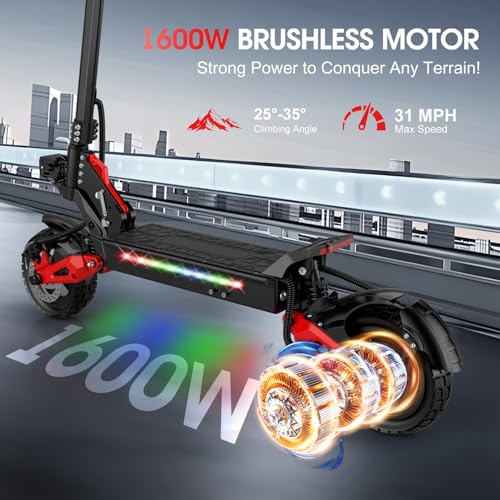 Image of Electric Scooter Adults,1200 /1600W Motor, 30 /34 MPH Top Speed & 30 /40 Miles Range, 48V 18 /21AH Big Battery, 10 /11 inch Off-Road Tire Folding E Scooter with Seat, Dual Braking System, Double Suspension