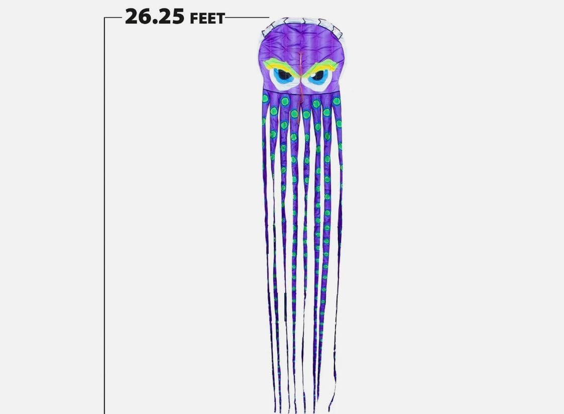 Giant 3D Octopus Kite with Winder – 150lb Line – Nylon Airfoil – Colorful Outdoor Fun