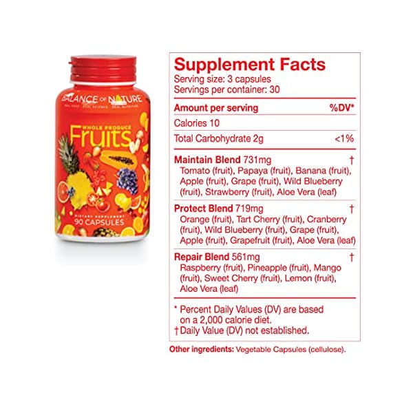 Balance-Of-Nature-Fruit-and-Vegetable-Supplements-90-Fruit-and-90-Veggie-Capsules-Green-and-Red-Superfood-Better-Than-A-Multivitamin-Vegan-No-Fillers-or-Extracts-100-Natural-Whole-Food Balance of Nature Fruits and Veggies - Whole Food Supplement with Superfood Fruits and Vegetables for Women, Men, and Kids - 90 Fruit Capsules, 90 Veggie Capsules - 1 Set