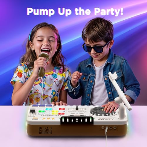 iPlay, iLearn Kids DJ Mixer Toy, Toddler Musical DJ Turntable W/Lights Sounds, Electronic Piano Instrument Playset W/Karaok Microphone, Birthday Party Gift for 3 4 5 6 Years Old Boys Girls Children - Thumbnail 2