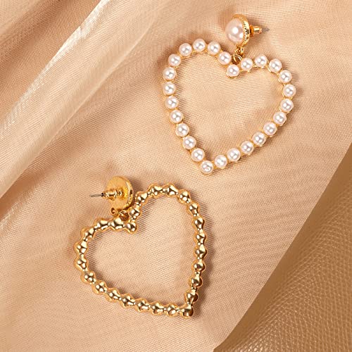 Pearl Heart Earrings Stud Dangling Women Girls Christmas Valentines Love Dangle Drop Earring Gold Fashion Statement Jewelry Bridal Wedding Prom Birthday Party Mother's Day Favor Gift #TOP5