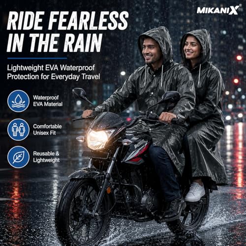 Image of MIKANIX Waterproof Hooded Raincoat for Men & Women | Full Length Reusable PVC Rain Wear | Lightweight Windproof Rain Jacket with Front Button Closure (Pack of 1)