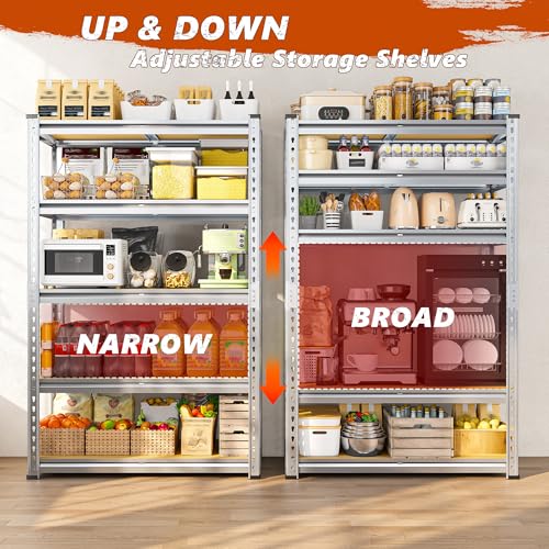 Image of REIBII Garage Shelving, 5 Tier Storage Shelves Load 2400LBS, Adjustable Garage Shelving Heavy Duty, Metal Shelving Unit with Waterproof Columns, 35.5 inch W x 11.9 inch D x 72 inch H, Galvanized, 4 Pack