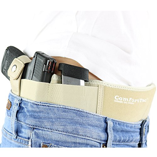 ComfortTac Ultimate Belly Band Holster 2.0 Nude - New 2017 - Fits Glock 19 43 26 Smith and Wesson MP Shield Bodyguard Ruger LC9 Sig Sauer More - Carry IWB OWB Appendix (L (Belly: Up to 42