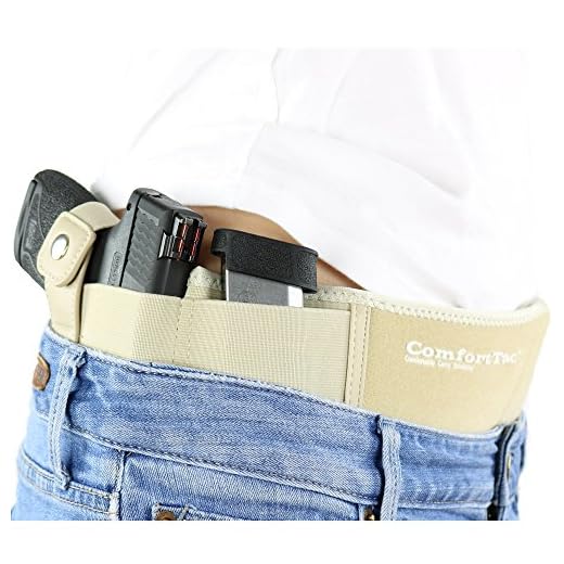 ComfortTac Ultimate Belly Band Gun Holster - Deep Concealment Edition | Compatible with Smith and Wesson, Shield, Glock 19 42 43, P238, Ruger LCP, and Similar Guns, for Men and Women (Nude, L, Right)