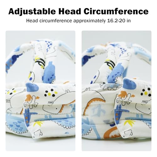 Image of Baby Head Protector Baby Helmet for Crawling Walking, No Bumps Safety Head Adjustable Protective Cap for Walking, Playing - Blue Dinosaur