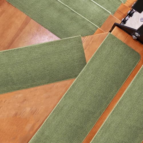 Hearda Treppenstufen Matten 55/70cm Treppe Treppenteppich, Stufenmatten 5/10 Stück, Treppenteppich Selbstklebend, Antirutschmatte Innenbereich für Schutz Kinder, Ältere (10PCS-70CM,Grün)