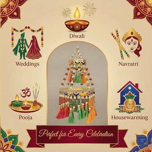 Image of Handcrafted Beads & Tassel Hanging Decoration | Traditional Rajasthani Style Decorative Hanging for Home Temple Door Wall | Festive Handmade, Door Toran, Decorative Toran